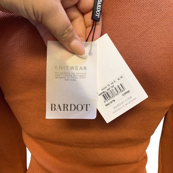 NWT Bardot Cutout Knit Top In Terracotta Brown Long Sleeves Size L - Picture 5 of 6